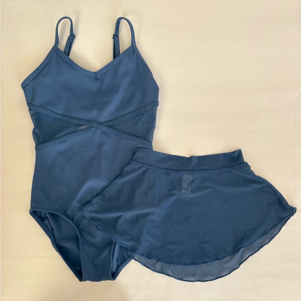 Child's Bijou Blue matching leotard and skirt set.